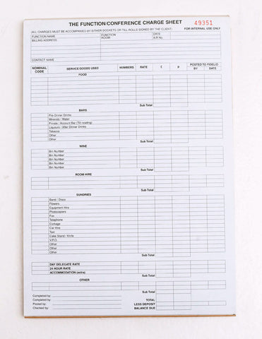 Function/Conference Charge Sheet Pads